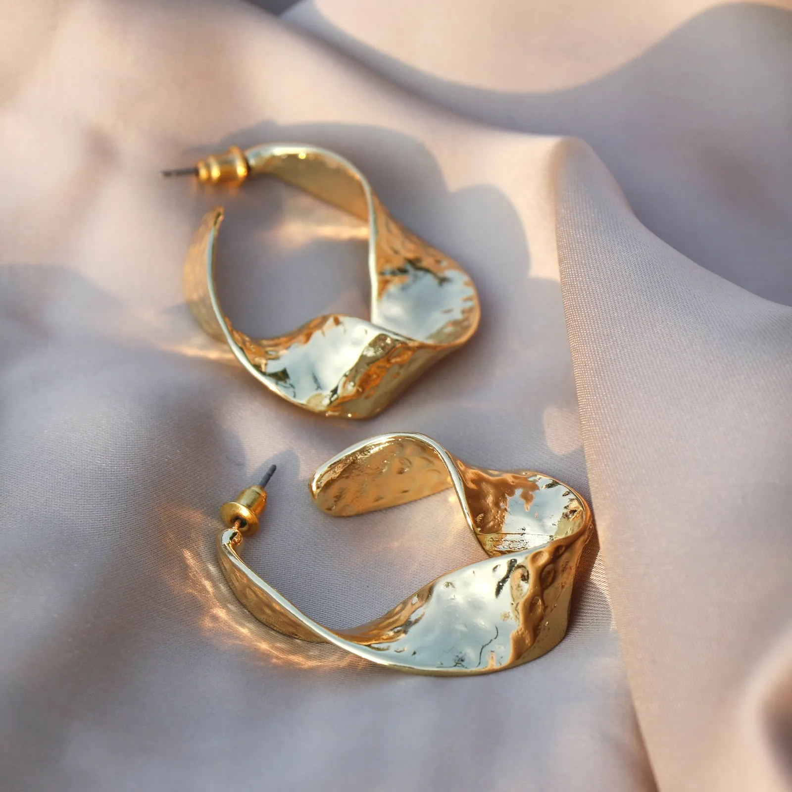 Twisted Hammered Bold Gold Earrings