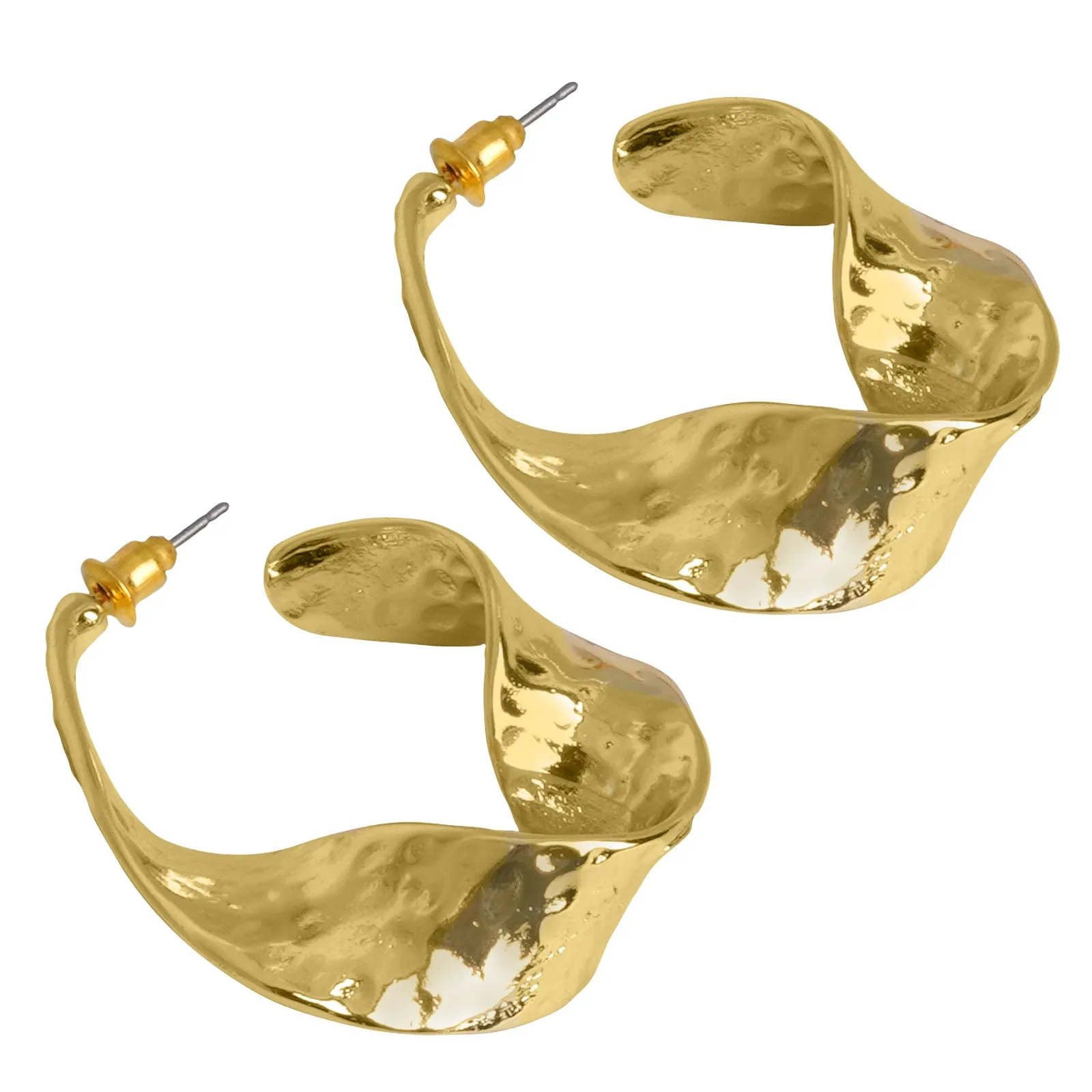 Twisted Hammered Bold Gold Earrings