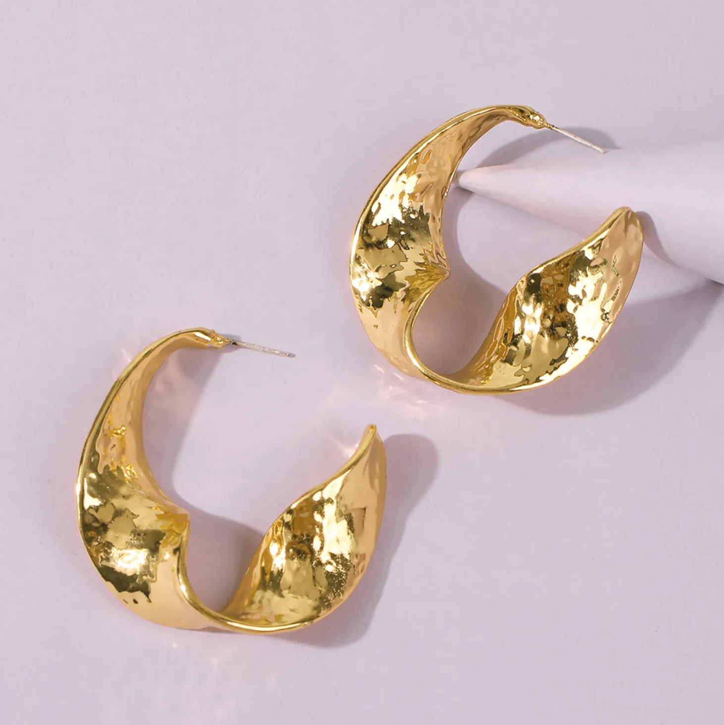 Twisted Hammered Bold Gold Earrings