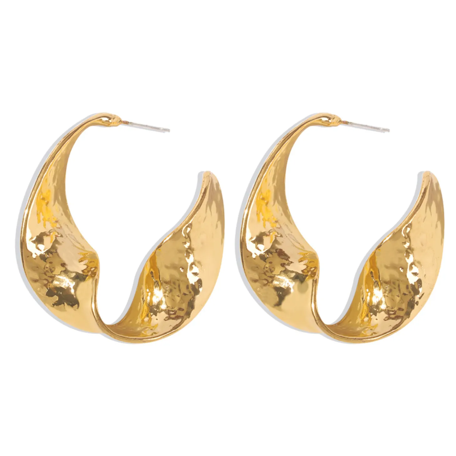 Twisted Hammered Bold Gold Earrings