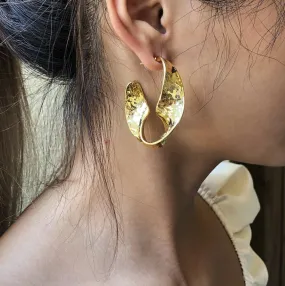 Twisted Hammered Bold Gold Earrings