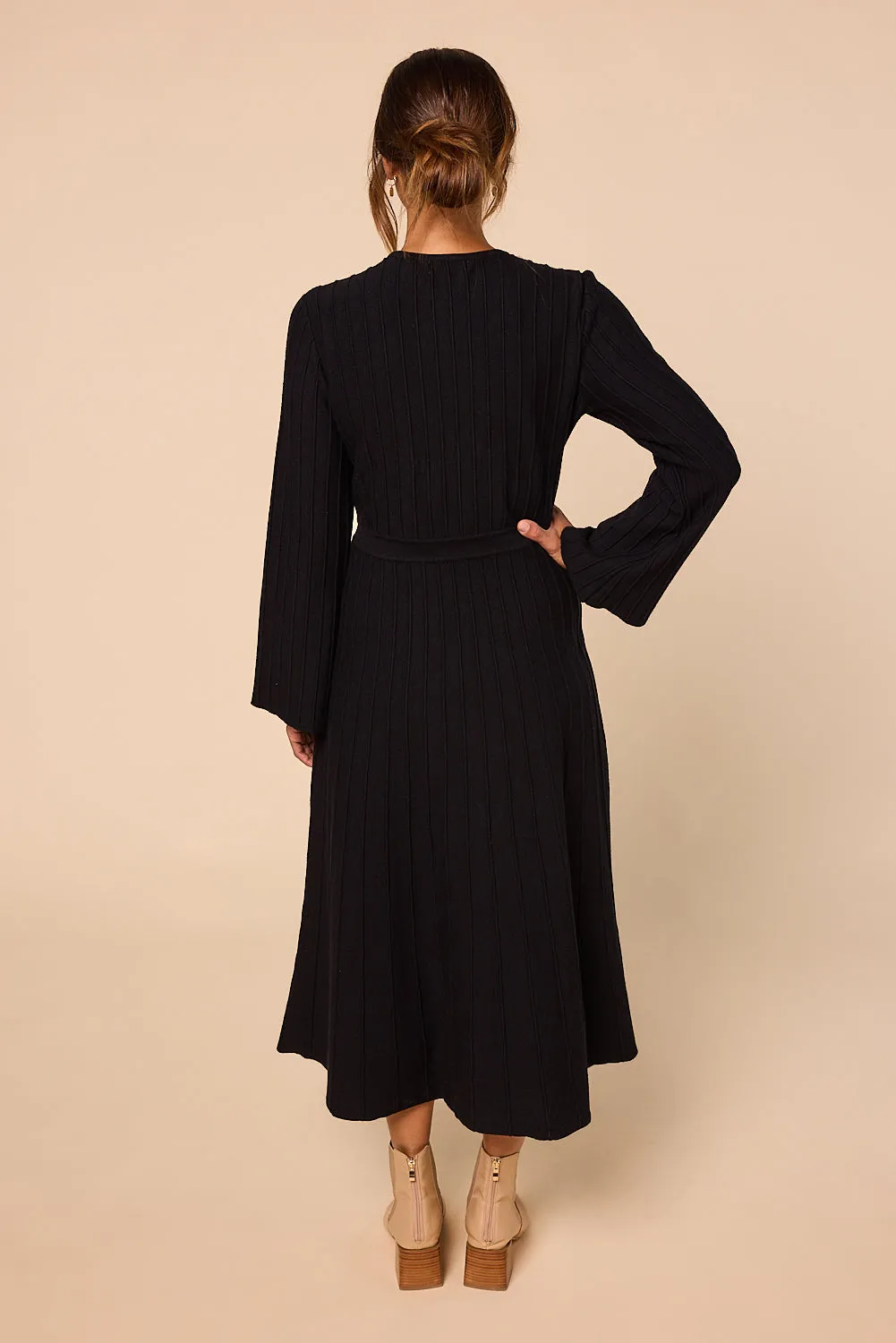 Waisted Knitted Dress in Black