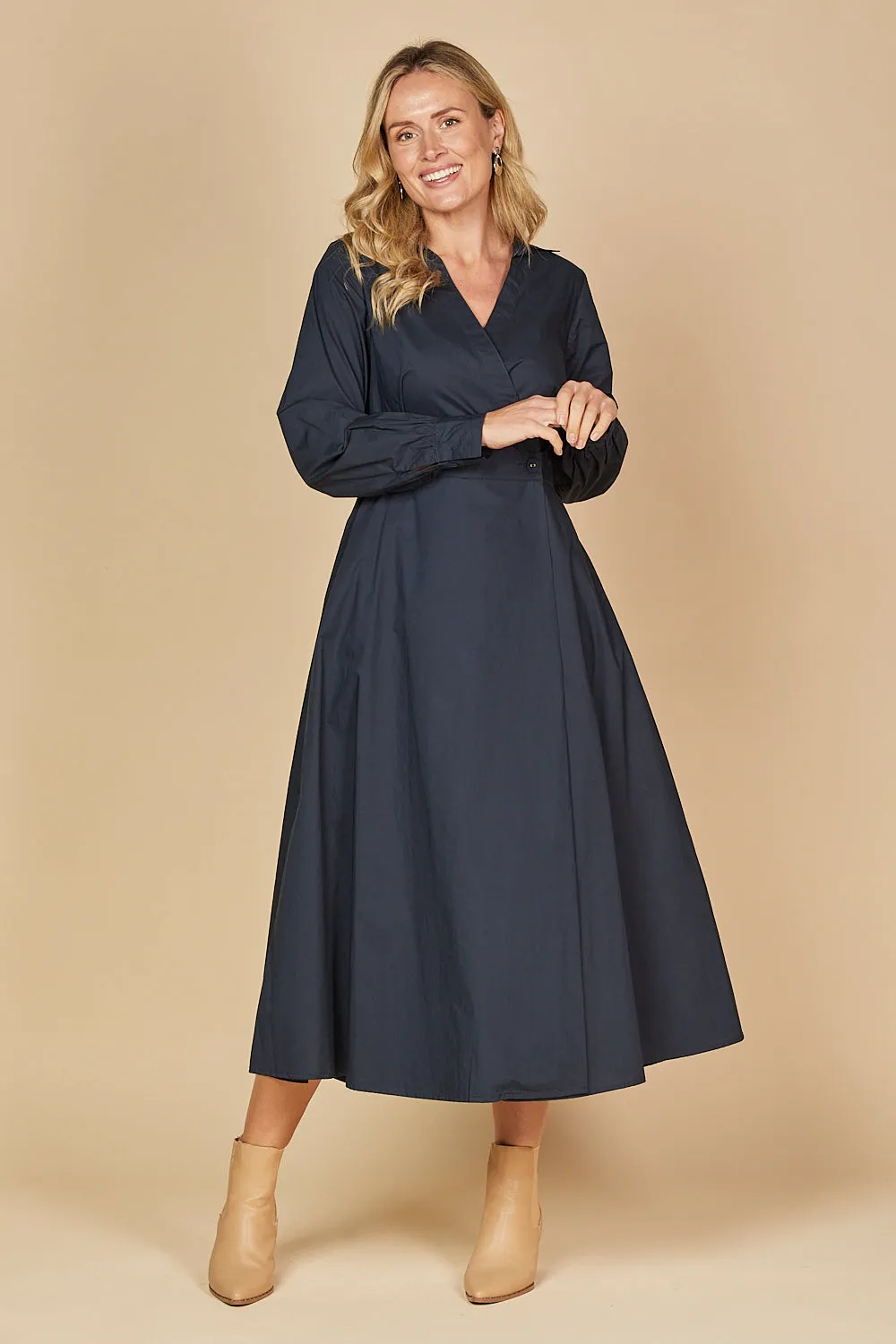 Wendy Poplin Wrap Dress in Navy