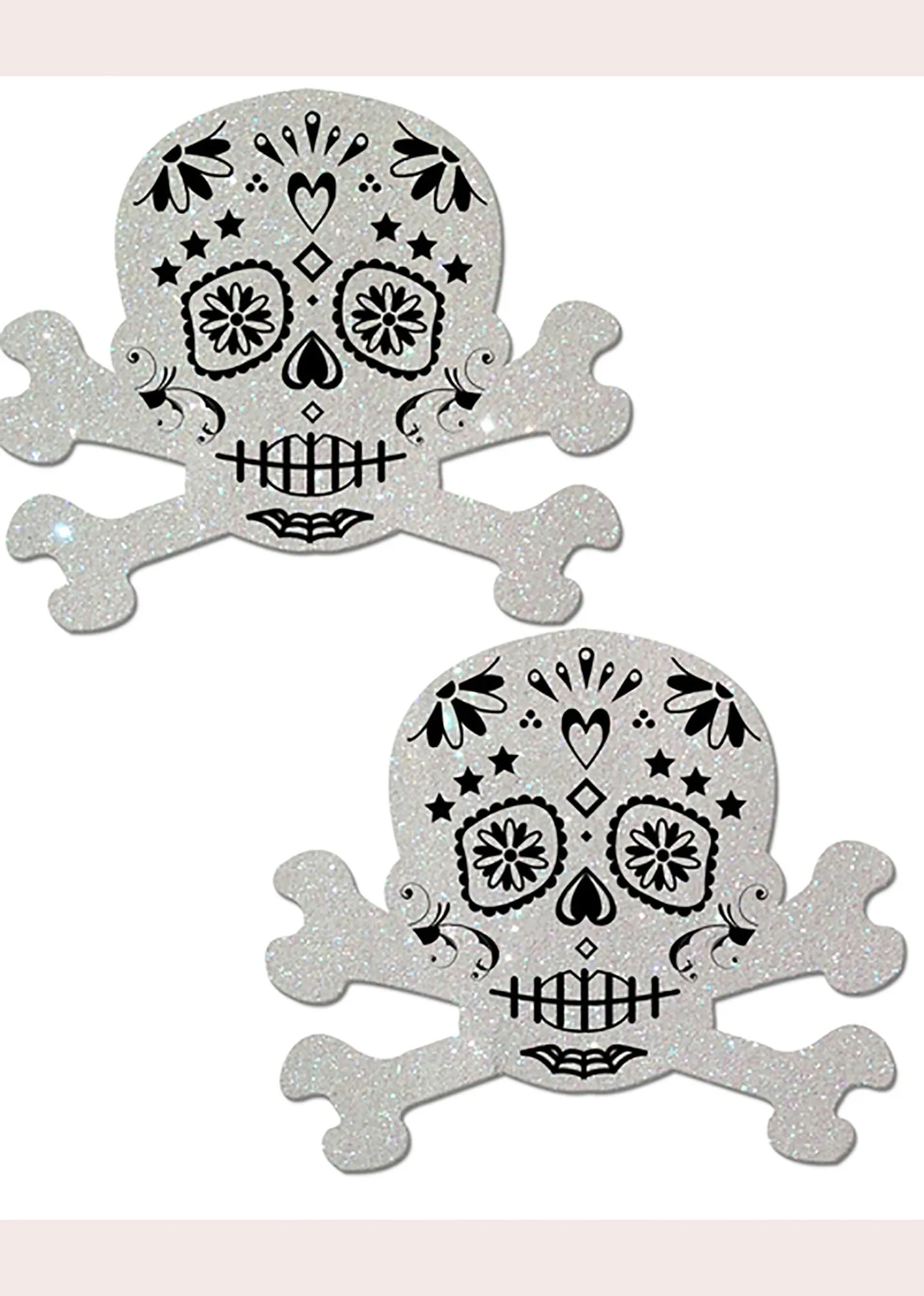 White Glitter Candy Skull&Crossbones Nipple Pastease